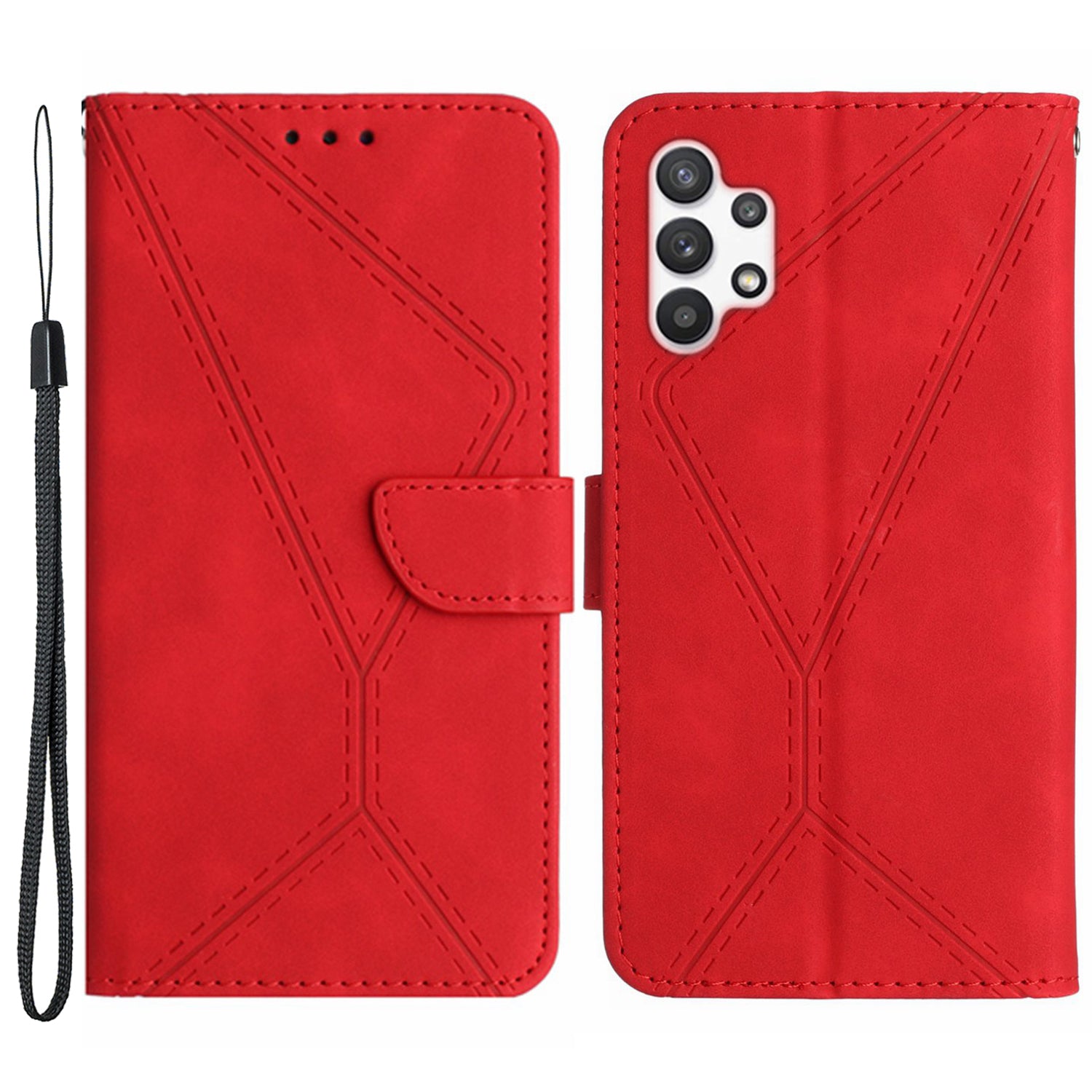 HT05 Wallet Case for Samsung Galaxy A32 5G / M32 5G Skin-touch Leather Imprinted Line Stand Phone Cover HT05 Wallet Case for Samsung Galaxy A32 5G / M32 5G Skin-touch Leather Imprinted Line Stand Phone Cover